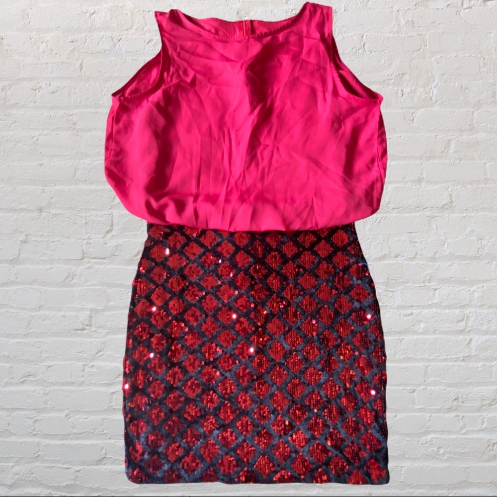 Romwe Women's Sparkle Sequin Tank Dress Red Medium